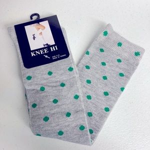 Knee Highs Gray With Green Polka Dots Spots